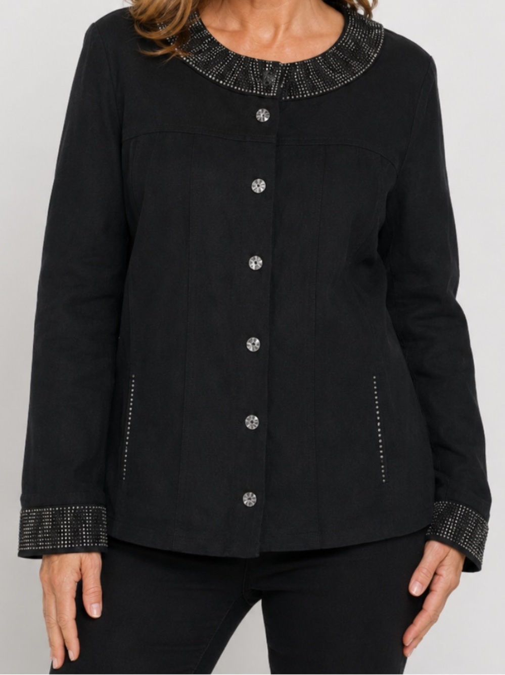 Quacker Factory Black Jacket with Beaded Trim